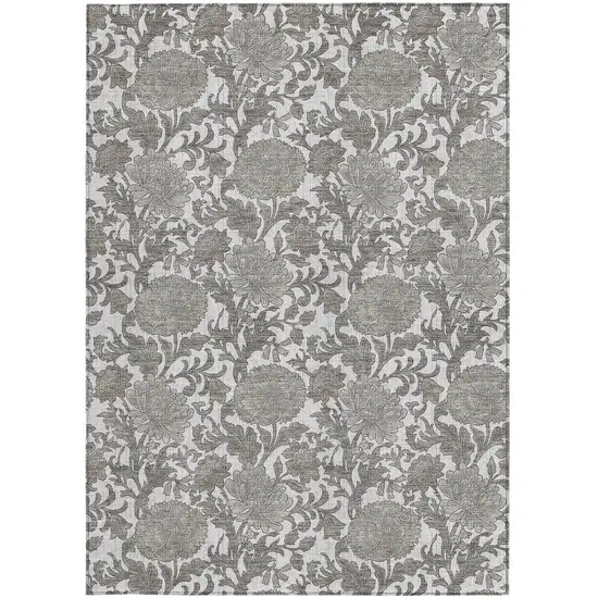 Ivory And Gray Floral Washable Indoor Outdoor Area Rug Photo 7