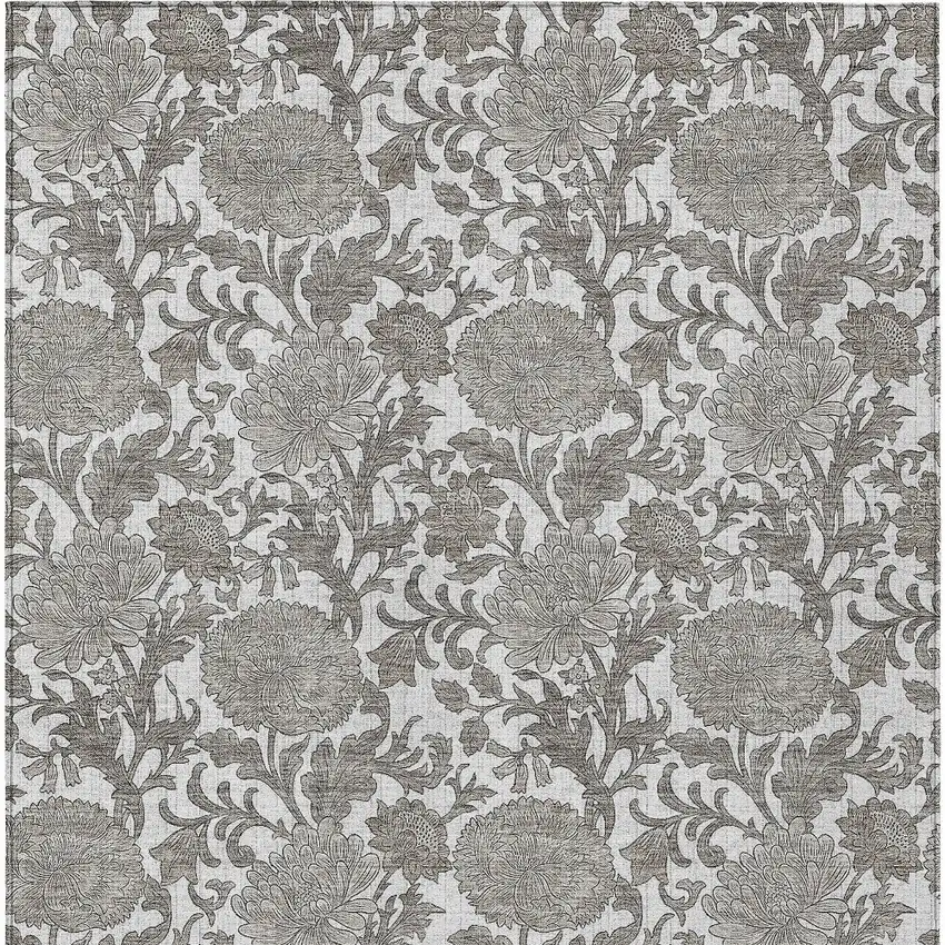 Ivory And Gray Floral Washable Indoor Outdoor Area Rug Photo 6