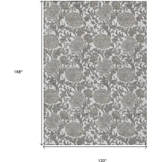 Ivory And Gray Floral Washable Indoor Outdoor Area Rug Photo 3