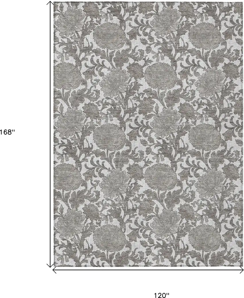 Ivory And Gray Floral Washable Indoor Outdoor Area Rug Photo 3