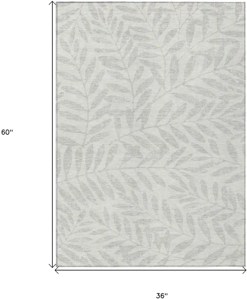Ivory And Gray Floral Washable Indoor Outdoor Area Rug Photo 3
