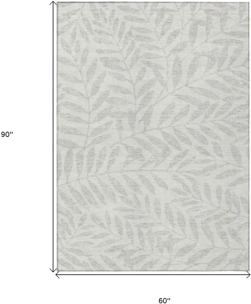 Ivory And Gray Floral Washable Indoor Outdoor Area Rug Photo 3