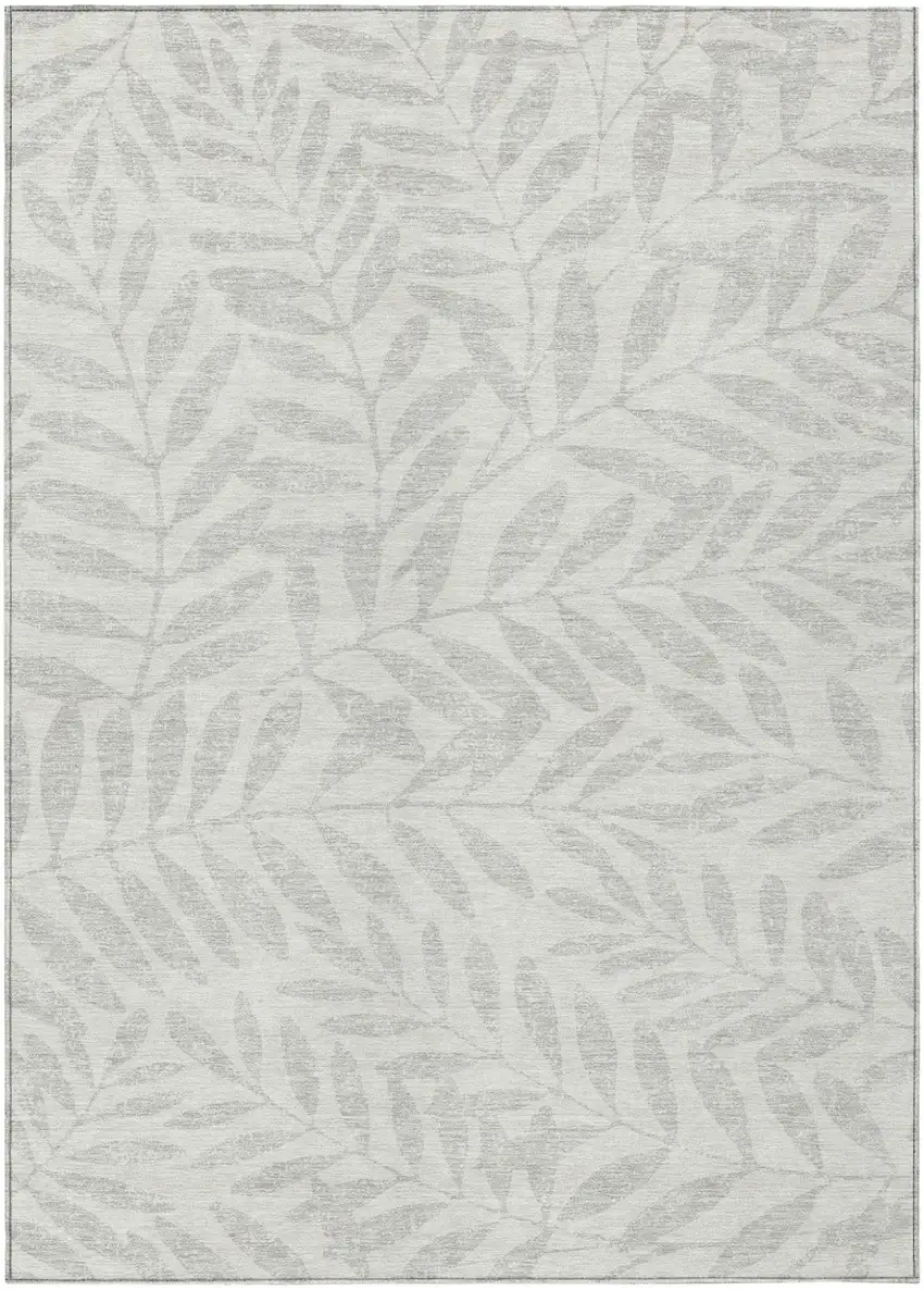 Ivory And Gray Floral Washable Indoor Outdoor Area Rug Photo 2