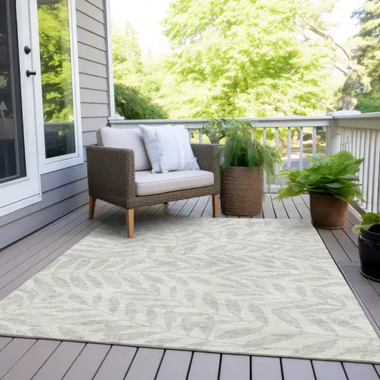 Ivory And Gray Floral Washable Indoor Outdoor Area Rug Photo 8