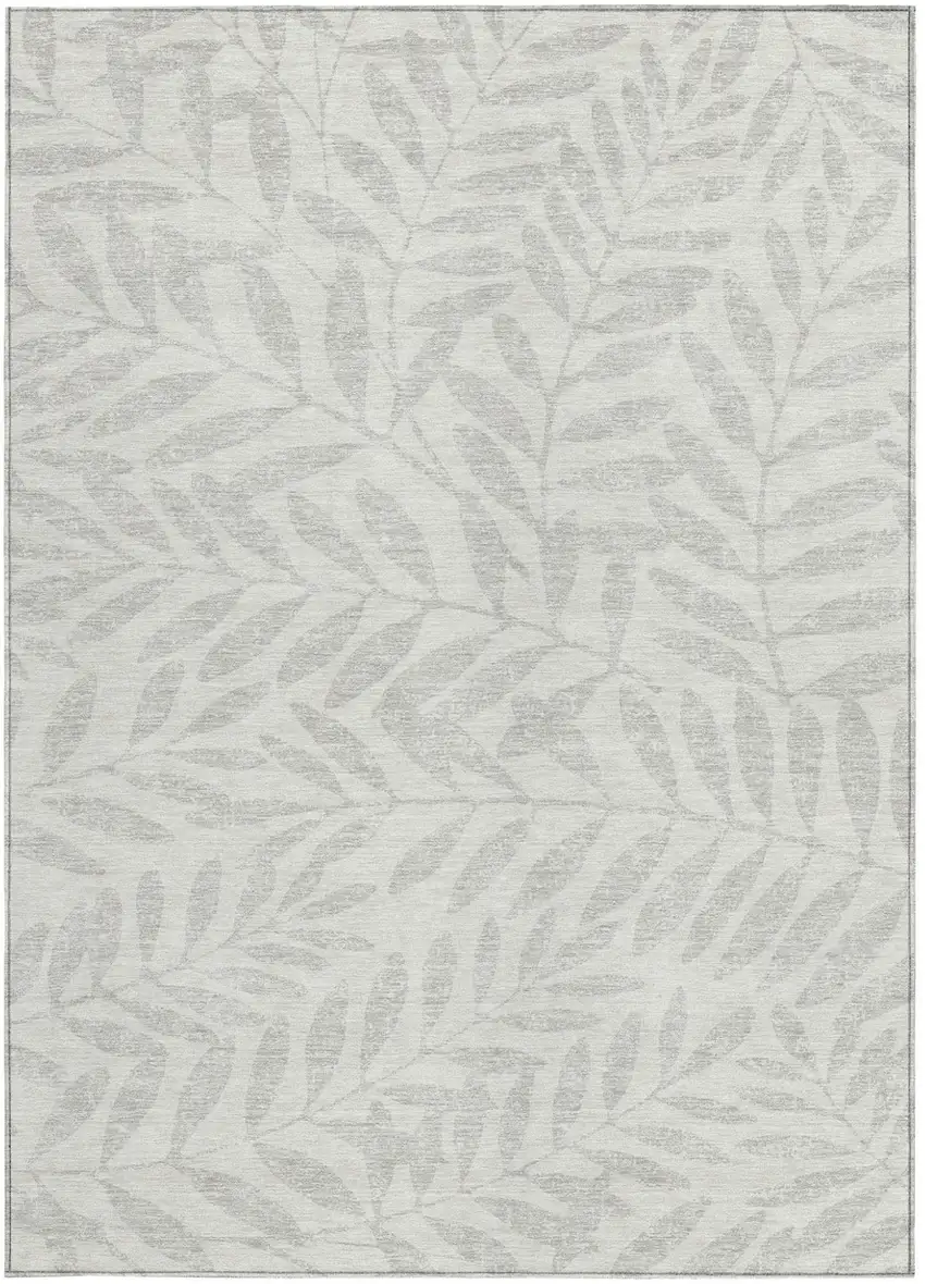 Ivory And Gray Floral Washable Indoor Outdoor Area Rug Photo 7