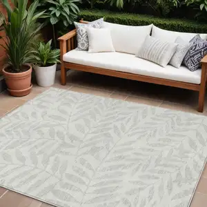 Photo of Ivory And Gray Floral Washable Indoor Outdoor Area Rug