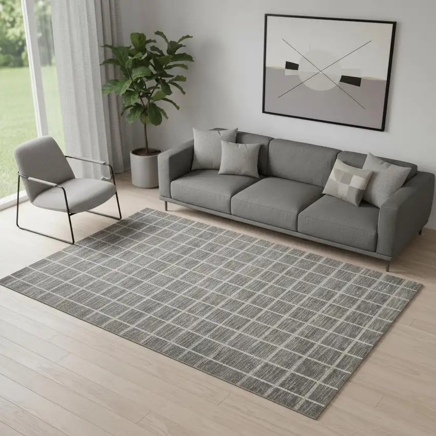 Ivory And Gray Geometric Area Rug Photo 1