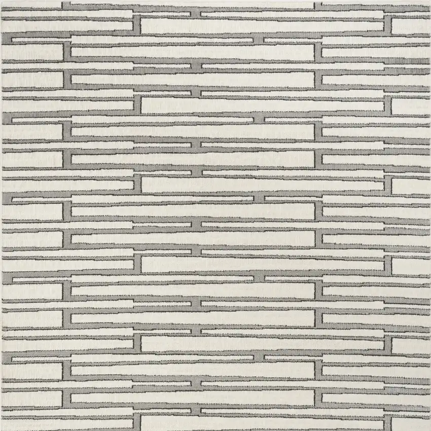 Ivory And Gray Geometric Area Rug Photo 9