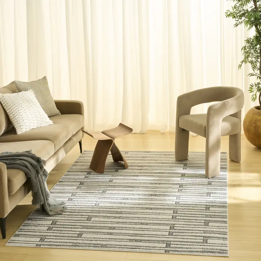 Ivory And Gray Geometric Area Rug Photo 4