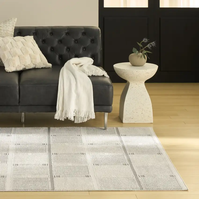 Ivory And Gray Geometric Area Rug Photo 4