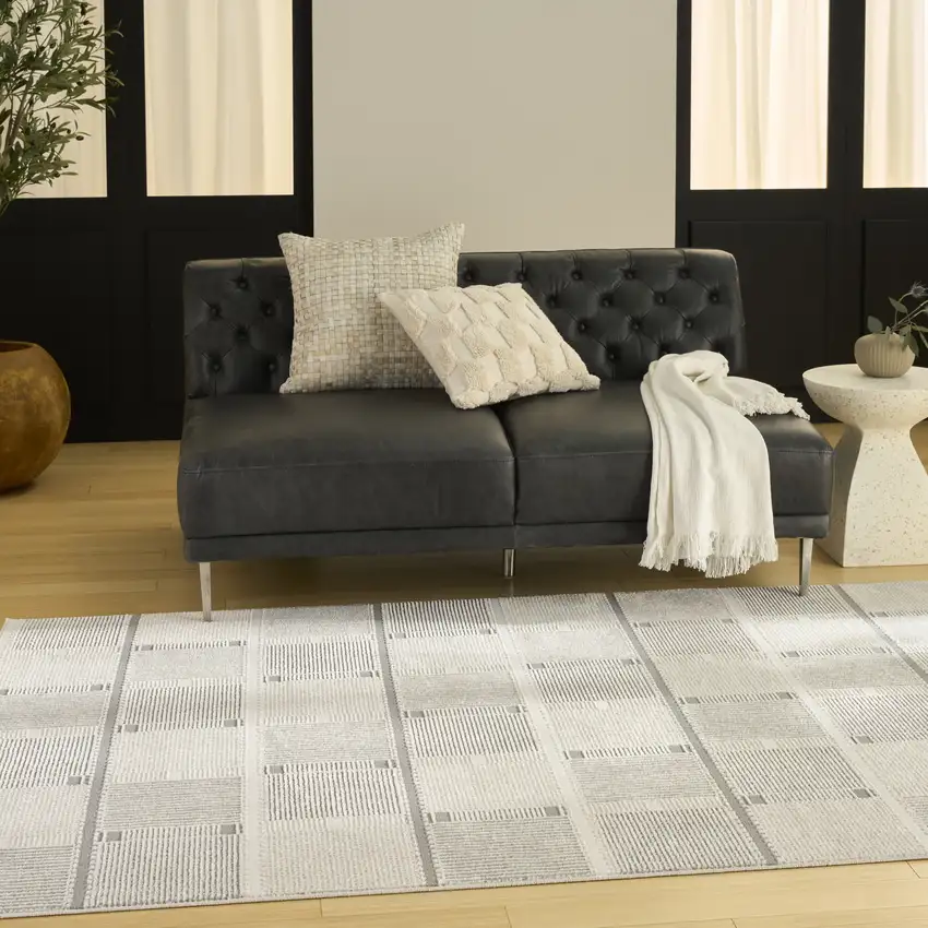 Ivory And Gray Geometric Area Rug Photo 5
