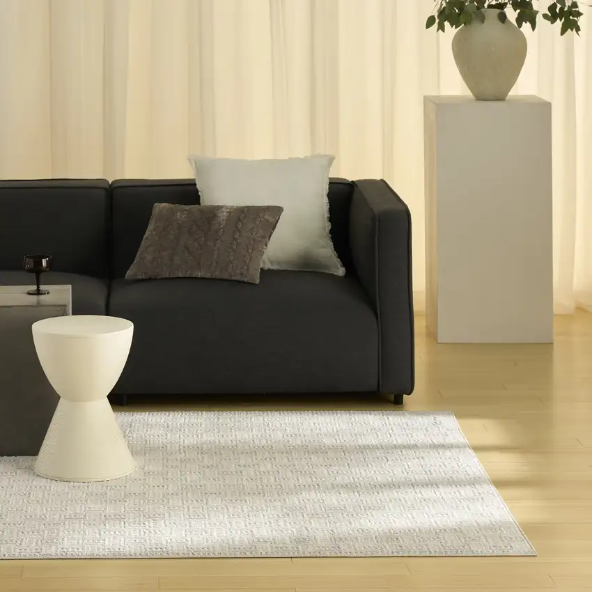 Ivory And Gray Geometric Area Rug Photo 5