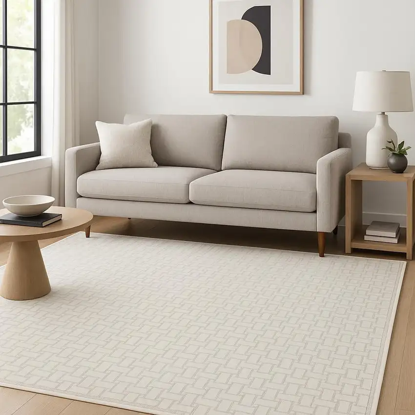 Ivory And Gray Geometric Area Rug Photo 1