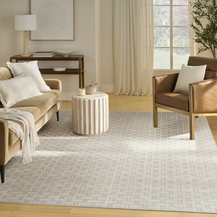Ivory And Gray Geometric Area Rug Photo 7