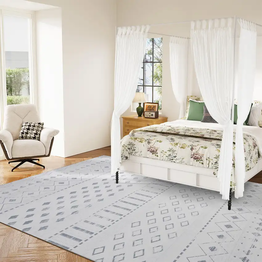 Ivory And Gray Geometric Distressed Area Rug Photo 7