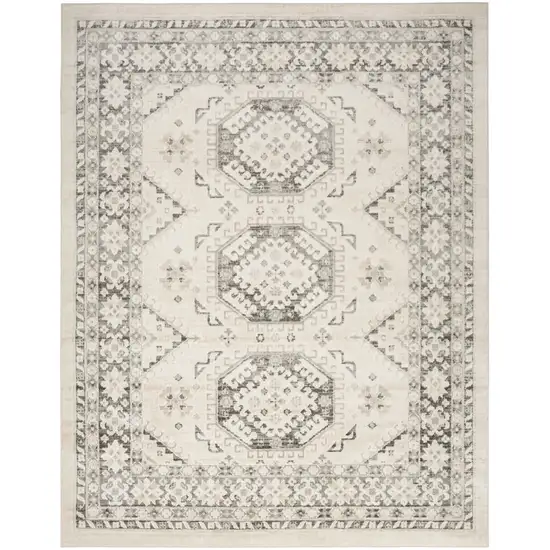 Ivory And Gray Geometric Distressed Area Rug Photo 5