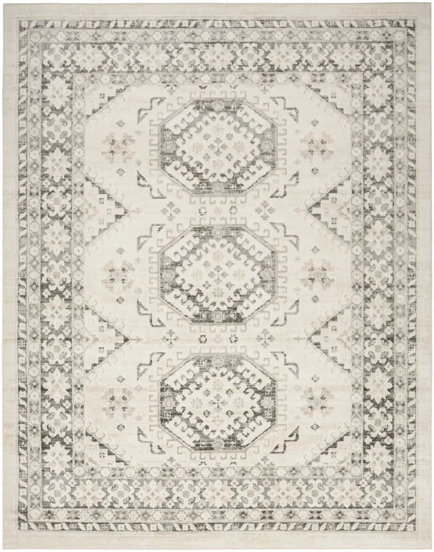 Ivory And Gray Geometric Distressed Area Rug Photo 5