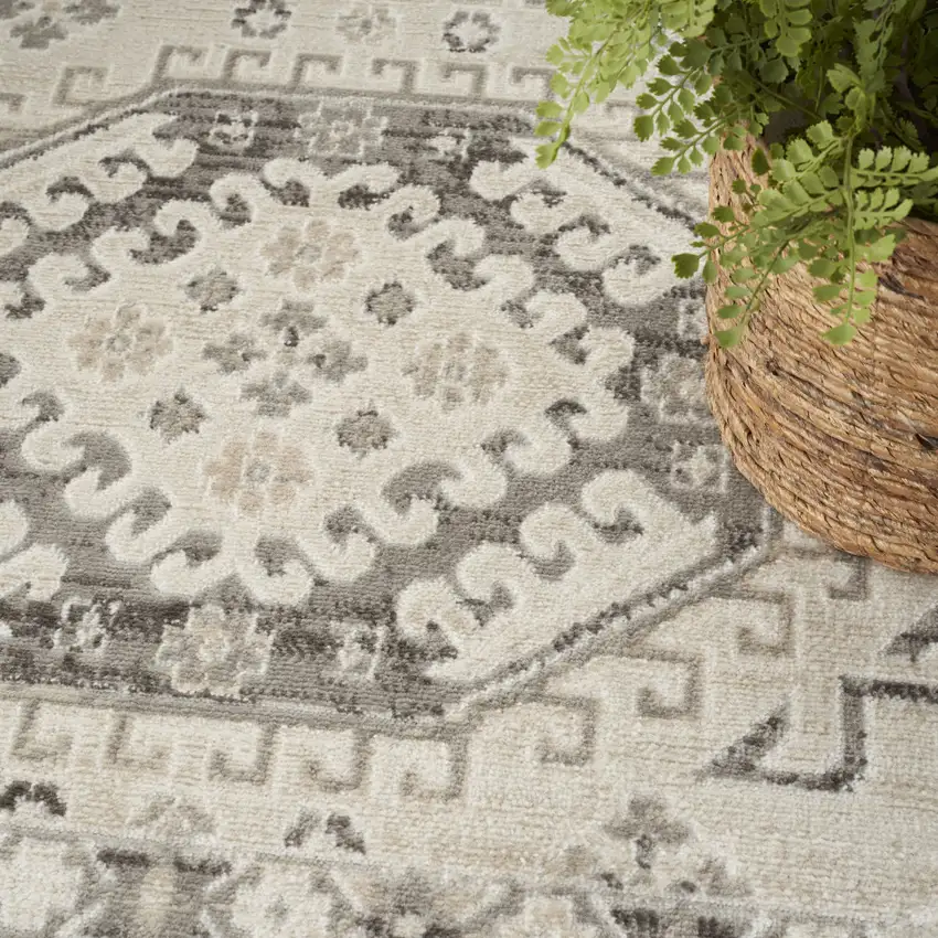 Ivory And Gray Geometric Distressed Area Rug Photo 2