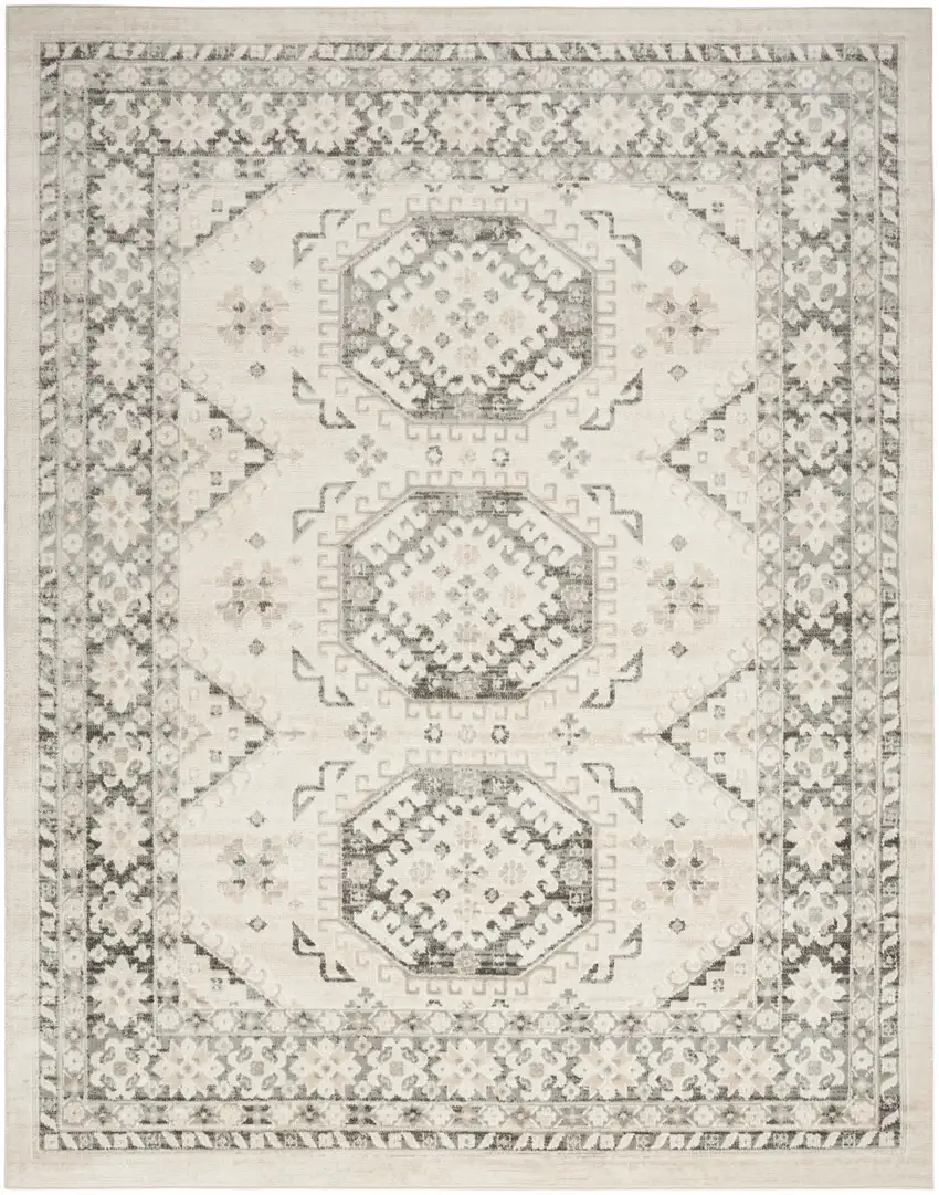 Ivory And Gray Geometric Distressed Area Rug Photo 9