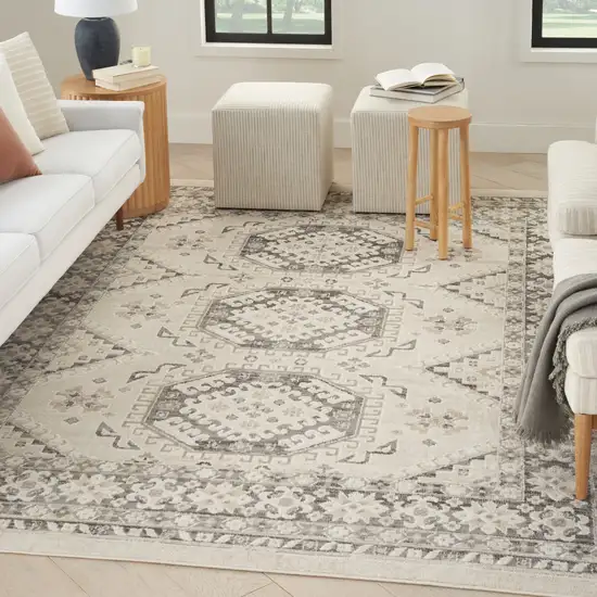 Ivory And Gray Geometric Distressed Area Rug Photo 3
