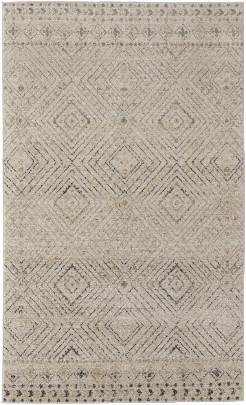 Ivory And Gray Geometric Power Loom Distressed Area Rug Photo 1
