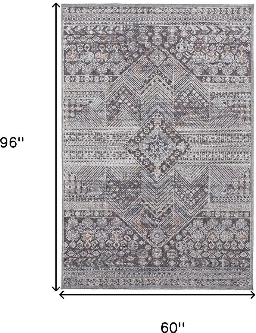 Ivory And Gray Geometric Power Loom Distressed Stain Resistant Area Rug Photo 10