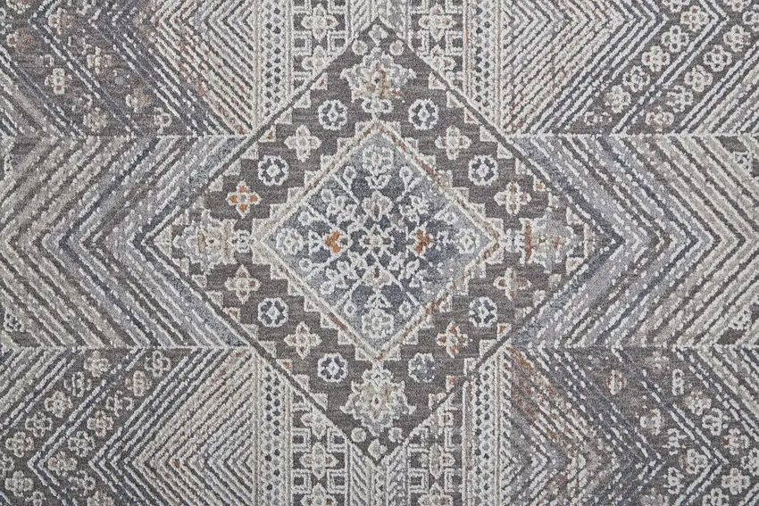 Ivory And Gray Geometric Power Loom Distressed Stain Resistant Area Rug Photo 3