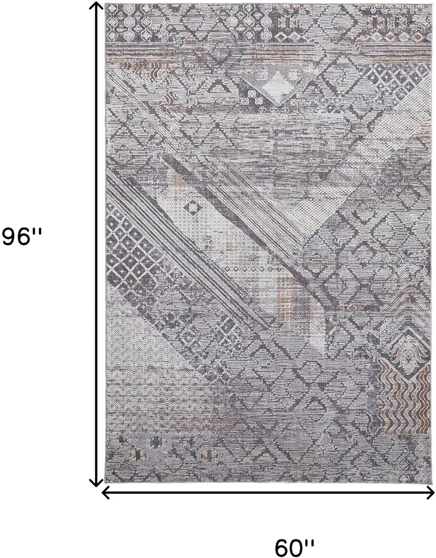 Ivory And Gray Geometric Power Loom Distressed Stain Resistant Area Rug Photo 10
