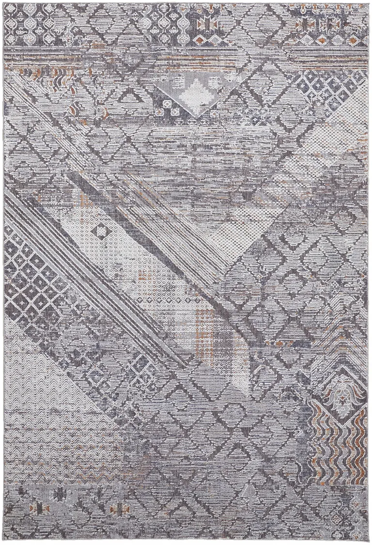 Ivory And Gray Geometric Power Loom Distressed Stain Resistant Area Rug Photo 4