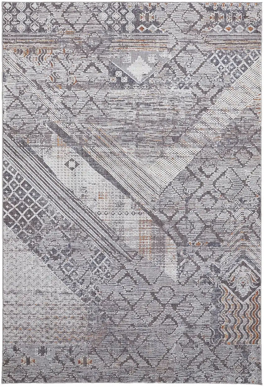 Ivory And Gray Geometric Power Loom Distressed Stain Resistant Area Rug Photo 9