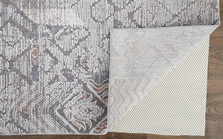 Ivory And Gray Geometric Power Loom Distressed Stain Resistant Area Rug Photo 3