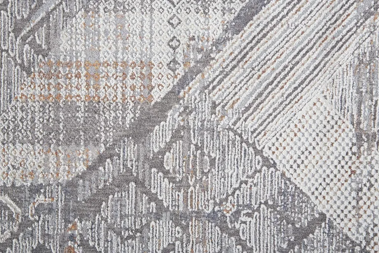 Ivory And Gray Geometric Power Loom Distressed Stain Resistant Area Rug Photo 3