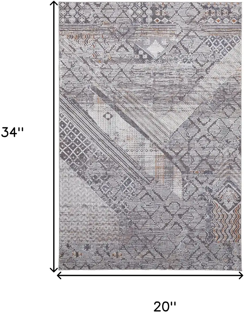 Ivory And Gray Geometric Power Loom Distressed Stain Resistant Area Rug Photo 10