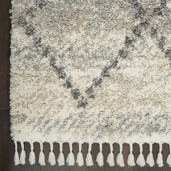 Ivory And Gray Geometric Shag Non Skid Area Rug With Fringe Photo 8