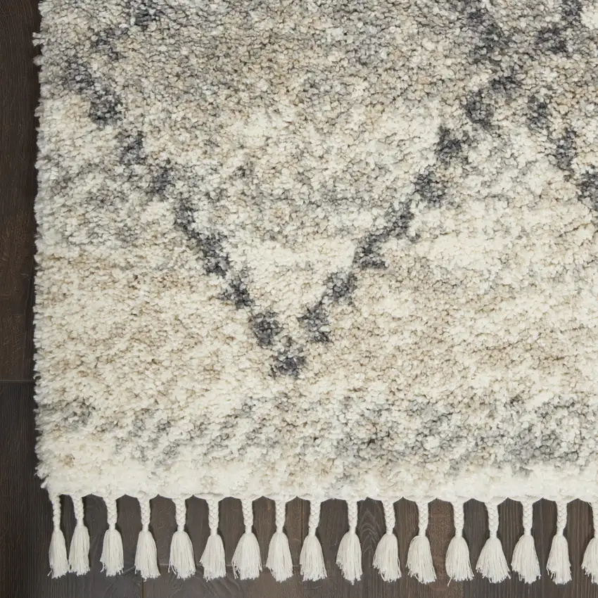 Ivory And Gray Geometric Shag Non Skid Area Rug With Fringe Photo 8