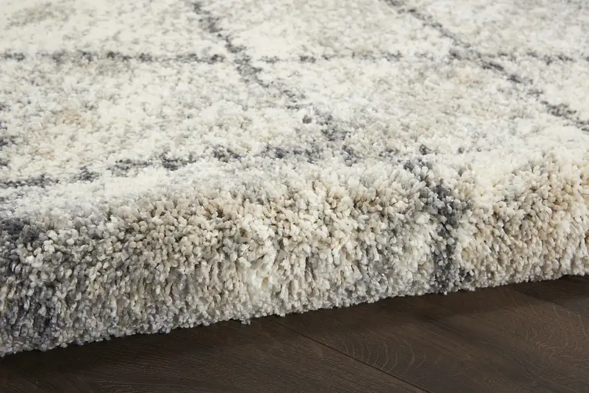 Ivory And Gray Geometric Shag Non Skid Area Rug With Fringe Photo 9