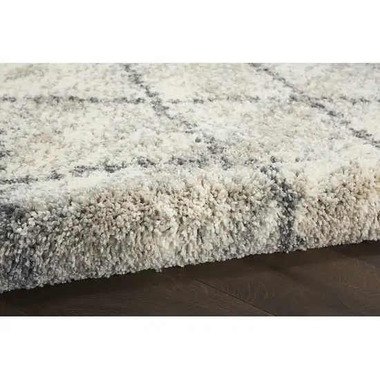 Ivory And Gray Geometric Shag Non Skid Area Rug With Fringe Photo 9