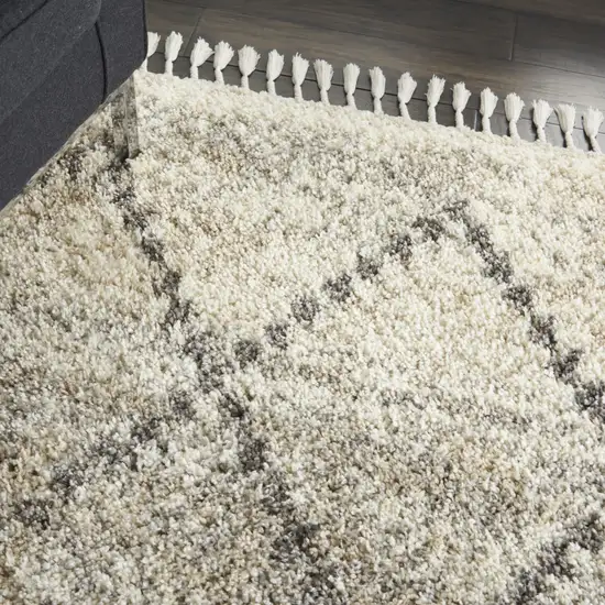 Ivory And Gray Geometric Shag Non Skid Area Rug With Fringe Photo 9
