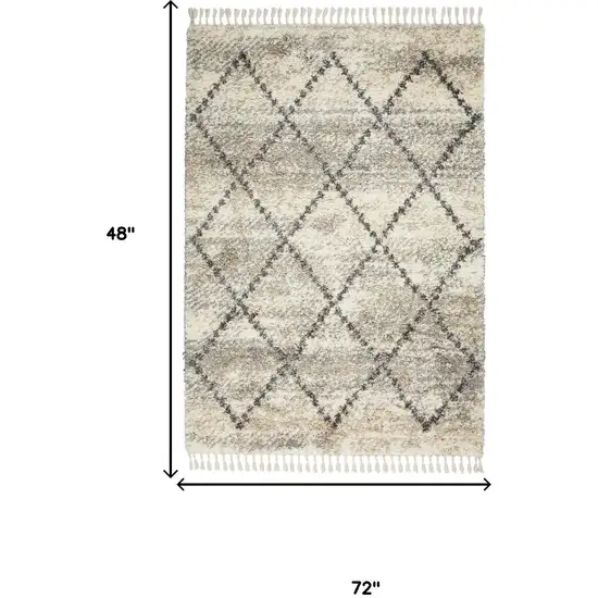 Ivory And Gray Geometric Shag Non Skid Area Rug With Fringe Photo 3