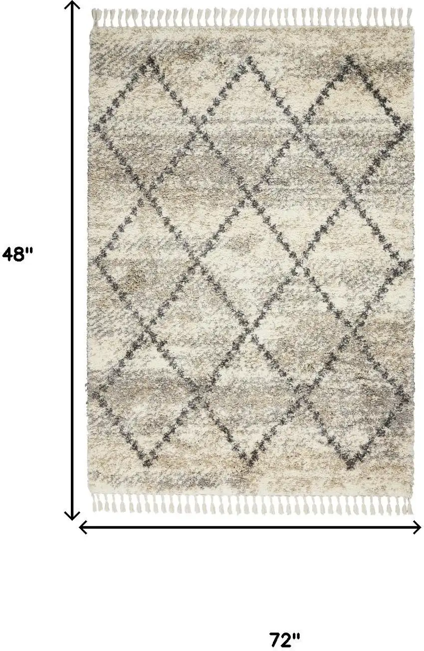 Ivory And Gray Geometric Shag Non Skid Area Rug With Fringe Photo 3