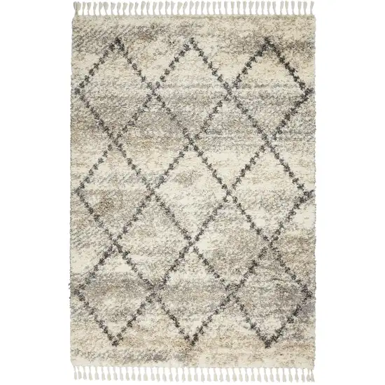 Ivory And Gray Geometric Shag Non Skid Area Rug With Fringe Photo 7