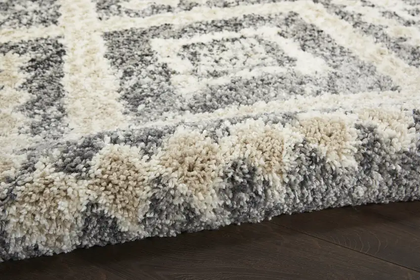 Ivory And Gray Geometric Shag Non Skid Area Rug With Fringe Photo 7