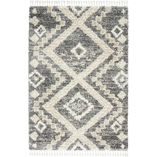 Ivory And Gray Geometric Shag Non Skid Area Rug Photo 3