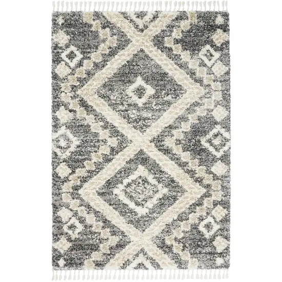 Ivory And Gray Geometric Shag Non Skid Area Rug Photo 7