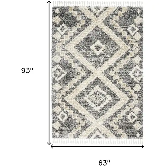 Ivory And Gray Geometric Shag Non Skid Area Rug Photo 3
