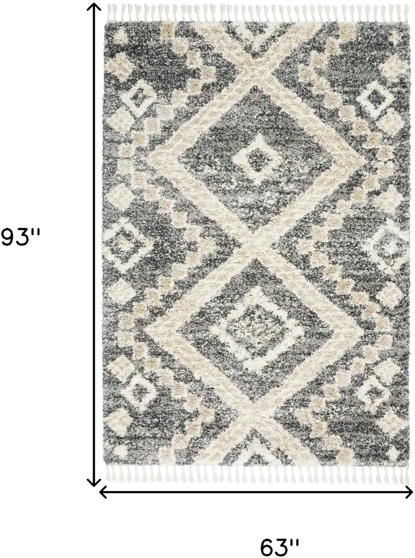 Ivory And Gray Geometric Shag Non Skid Area Rug Photo 3