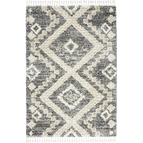 Ivory And Gray Geometric Shag Non Skid Area Rug Photo 2