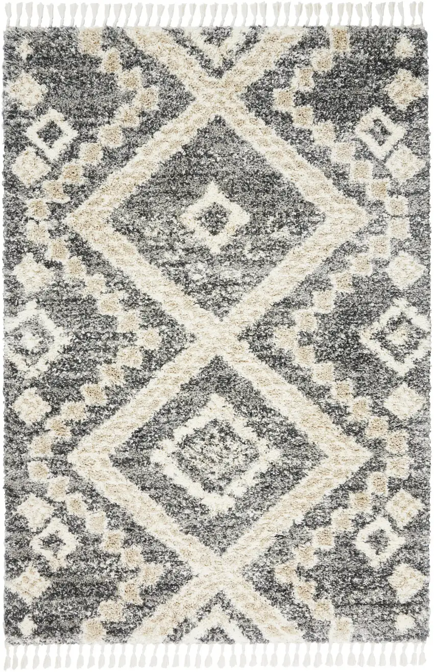 Ivory And Gray Geometric Shag Non Skid Area Rug Photo 2