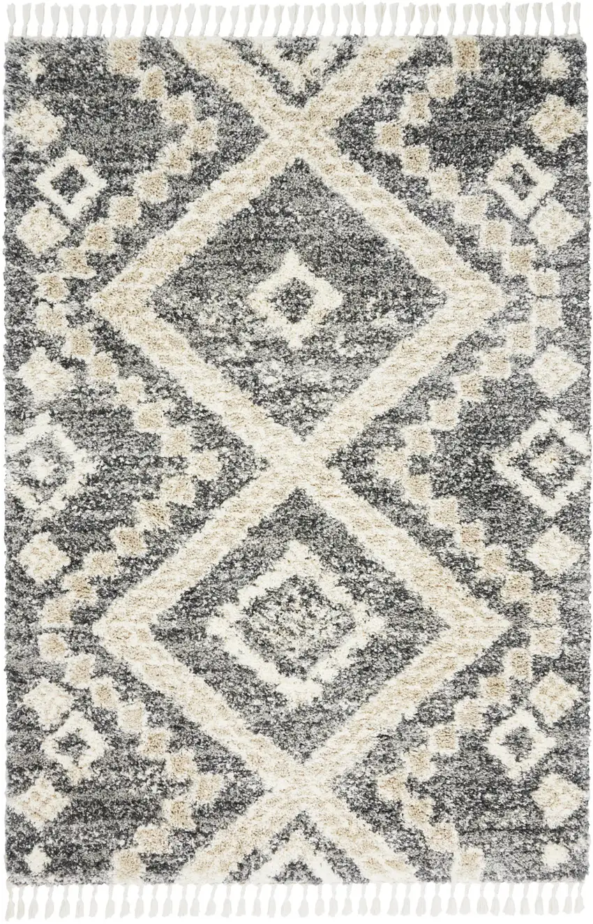 Ivory And Gray Geometric Shag Non Skid Area Rug Photo 6