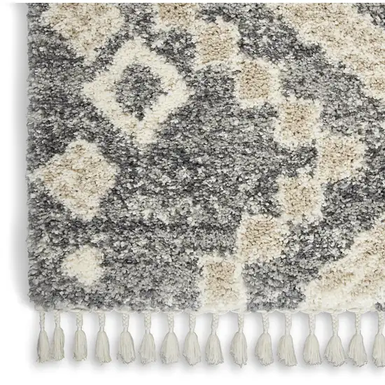 Ivory And Gray Geometric Shag Non Skid Area Rug Photo 9
